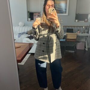 Massimo Dutti Plaid Blazer with Black Accents